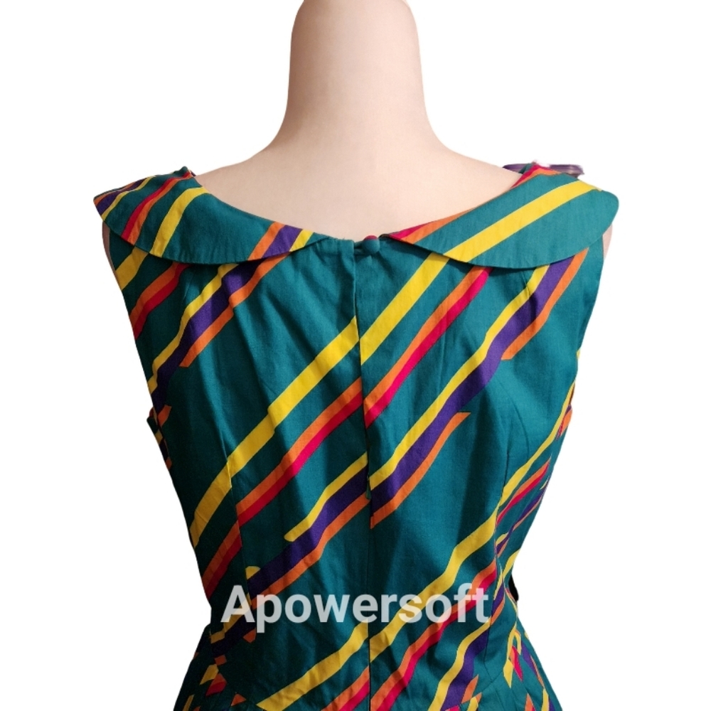 Emily & Fin Rainbow Stripe Vintage Style A Line Dress - Picture 6 of 8